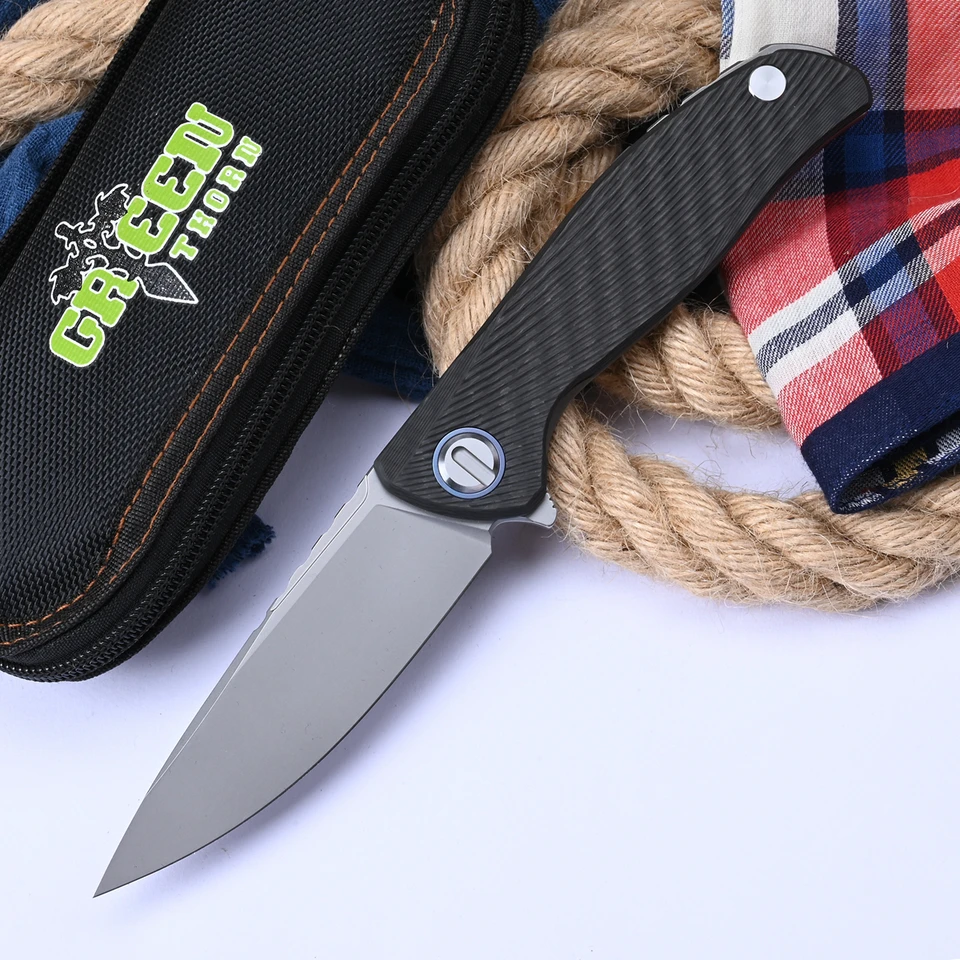 Zelený tŕň zvyčajný F95 HATI VG10 Blade Carbon Fiber 3D Titanium rukoväť skladací nôž kemping kemping vonkajšie nástroje na prežitie