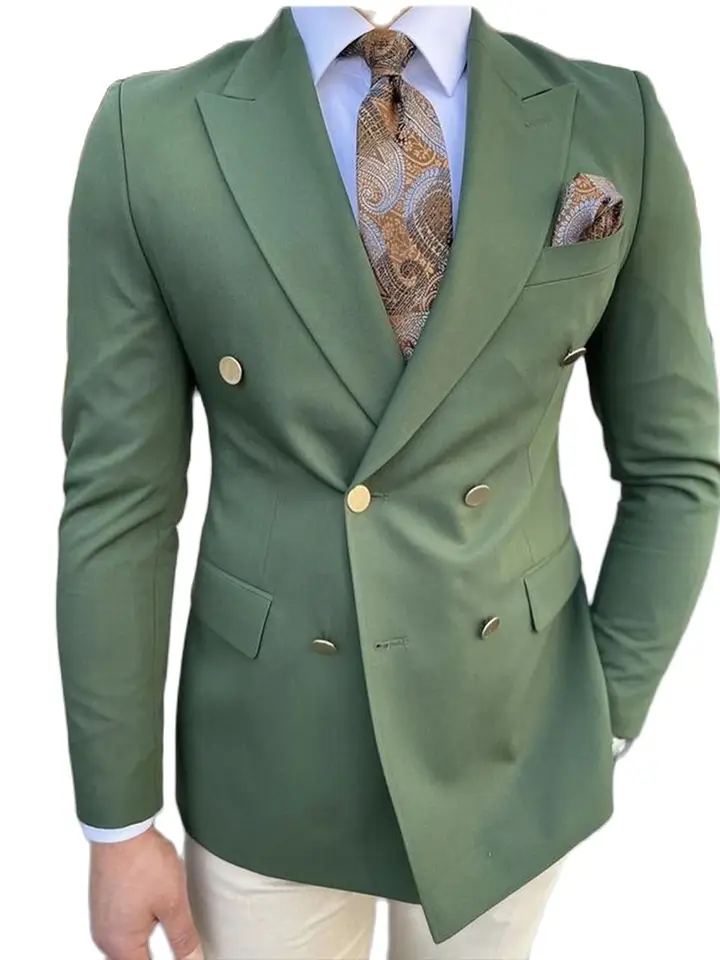 Zelený vrchol klopa na mieru vyrobené pánske obleky pre svadbu 2ks bunda+slonovinové nohavice 2Buttons Groom Wear Prom Slim Fit Blazer nohavice