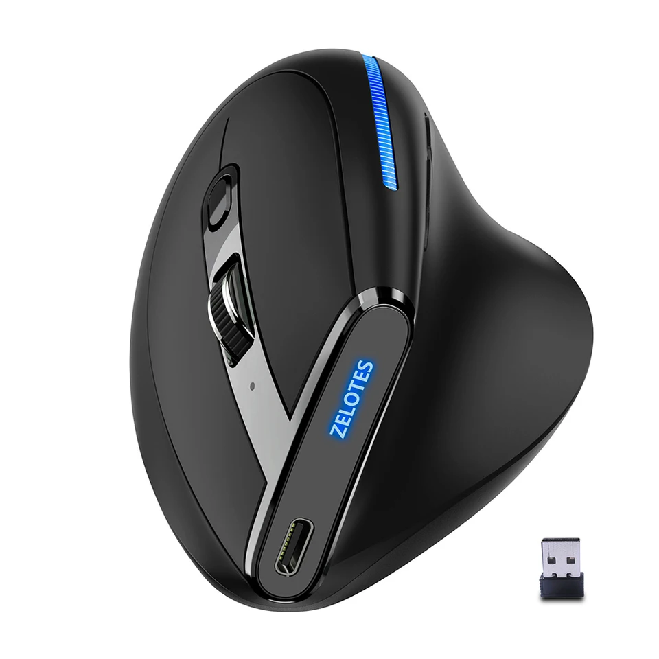 Zelotes Optical 2,4G Mouse 6 tlačidlá F-36A Optická vertikálna myš 2400 DPI nastaviteľná pre počítačový prenosný počítač stolný počítač