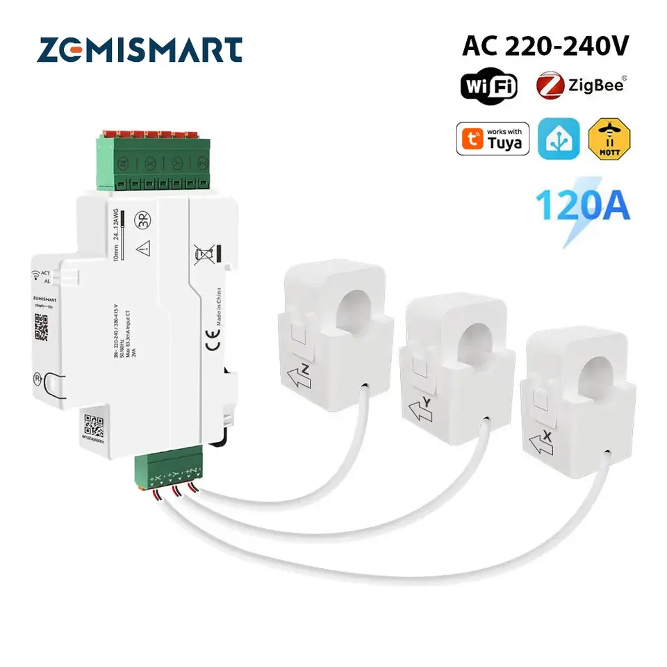 ZEMIMMART 120A ZIGBEE WIFI DIN-RAIL ENERGETRE METER 3 Fázový monitor Power MONIGHT ROZHODNUTIE Split Core CTS 220V 240V Práca s aplikáciou Tuya App