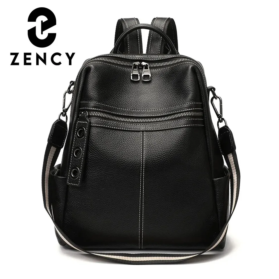Zency 100% originálny kožený batoh pre dámske vysokokvalitné čierne ramenné tašky dochádzajúce cestovné škola Satchel Nám