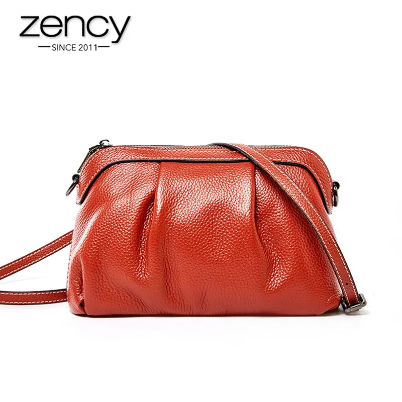 Zency New Women Messenger Bag 100% originálna koža Vysoko kvalitné malé hobos tašky Denná neformálna dáma vrecko na rameno hnedé víno červené
