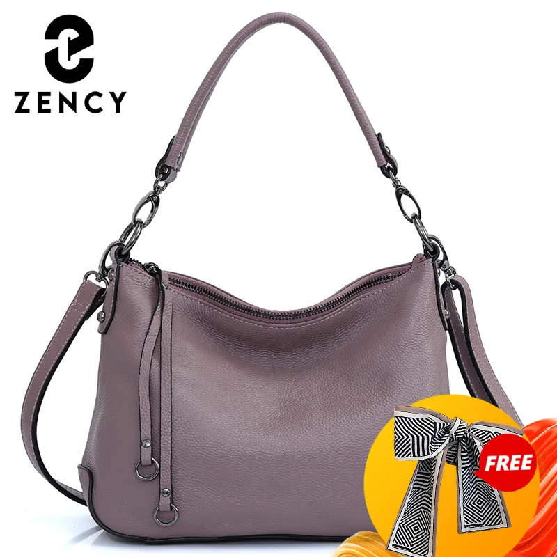 Zency originálna kožená taška pre ženy jednoduchá klasická kabelka Hobo taška vinobranie sivé rameno Tote Cowhide Crossbody Bag Darček