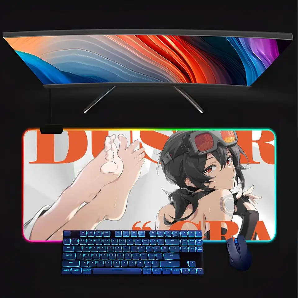 Zenless zóna nula Zzz Lycaon Ellen Mouse Pad Keyboard LED RGB PC PC Gamer Žiaria gumová mause podložka roztomilý karikatúra herný počítač CS