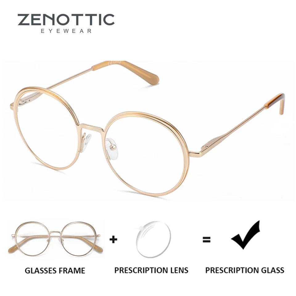Zenottické (veľkosť m) Ženy okrúhle okuliare na predpis Spring nôh módne myopia okuliare Dámske kovové optické okuliare