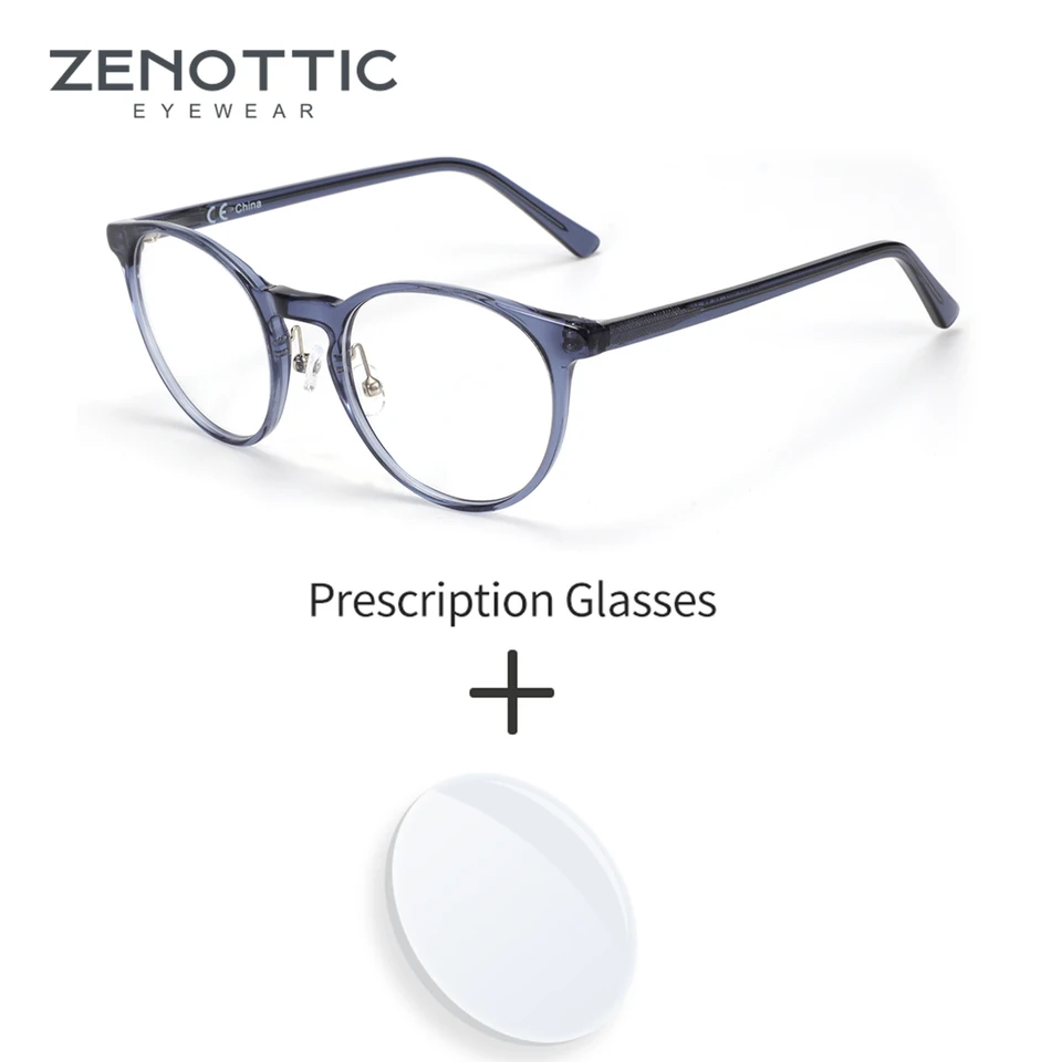 Zenottický acetát predpis na predpis okrúhle Optické okuliare pre mužov Ženy Ženy anti-modrá ľahké poháre krátkozrakosti