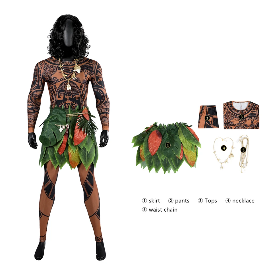 Zentai film Moana 2 Māui Vysoko obnovený tetovací vzor Tlačte Tlačené príslušenstvo pre kombinézy Cosplay kostým Halloween Carnival