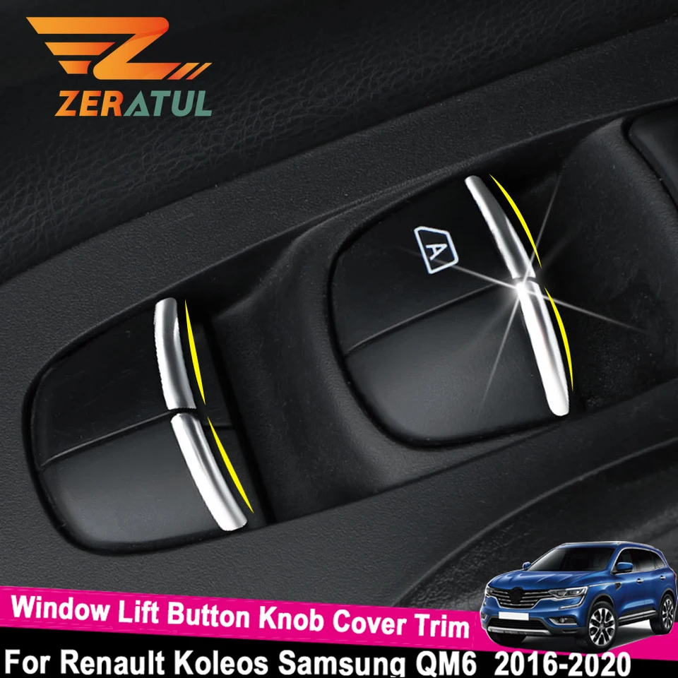 Zeratul Auto 7ks Chrome Chrome Auto okno Vzťahový gombík Kryt Tink pre Renault Koleos Mk II 2 Samsung QM6 2016-2020 Príslušenstvo