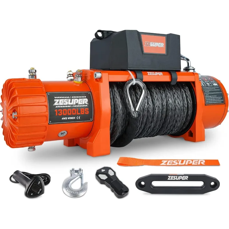 Zesuper 12V 13000-lb Zaťažovacia kapacita elektrický kamión navijak Syntetické lano, vodotesný navijak pre džíp, nákladné auto, SUV
