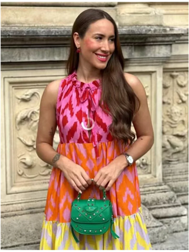 Zevity 2024 Ženy vintage bez rukávov Farba zhodujúce sa graffiti tlačené rukávy bez rukávov šaty ženské elegantné rufles Vestidos DS6201