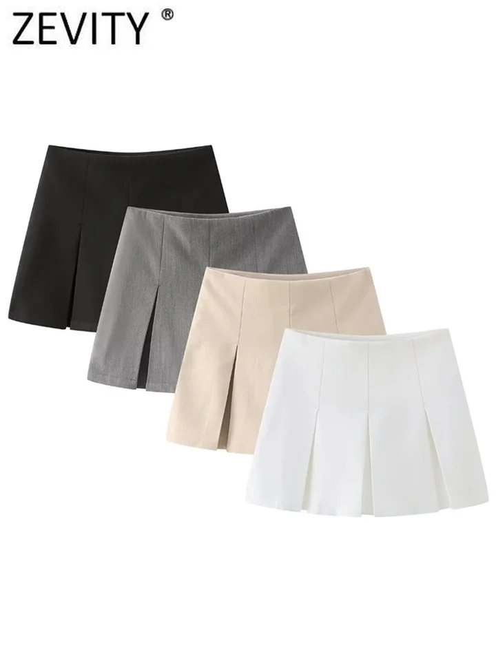 Zevity ženy vysoký pás široký záhyby dizajn štíhle šortky sukne ženské bočné zips culottes horúce šortky elegantné pantalony cortos p2576