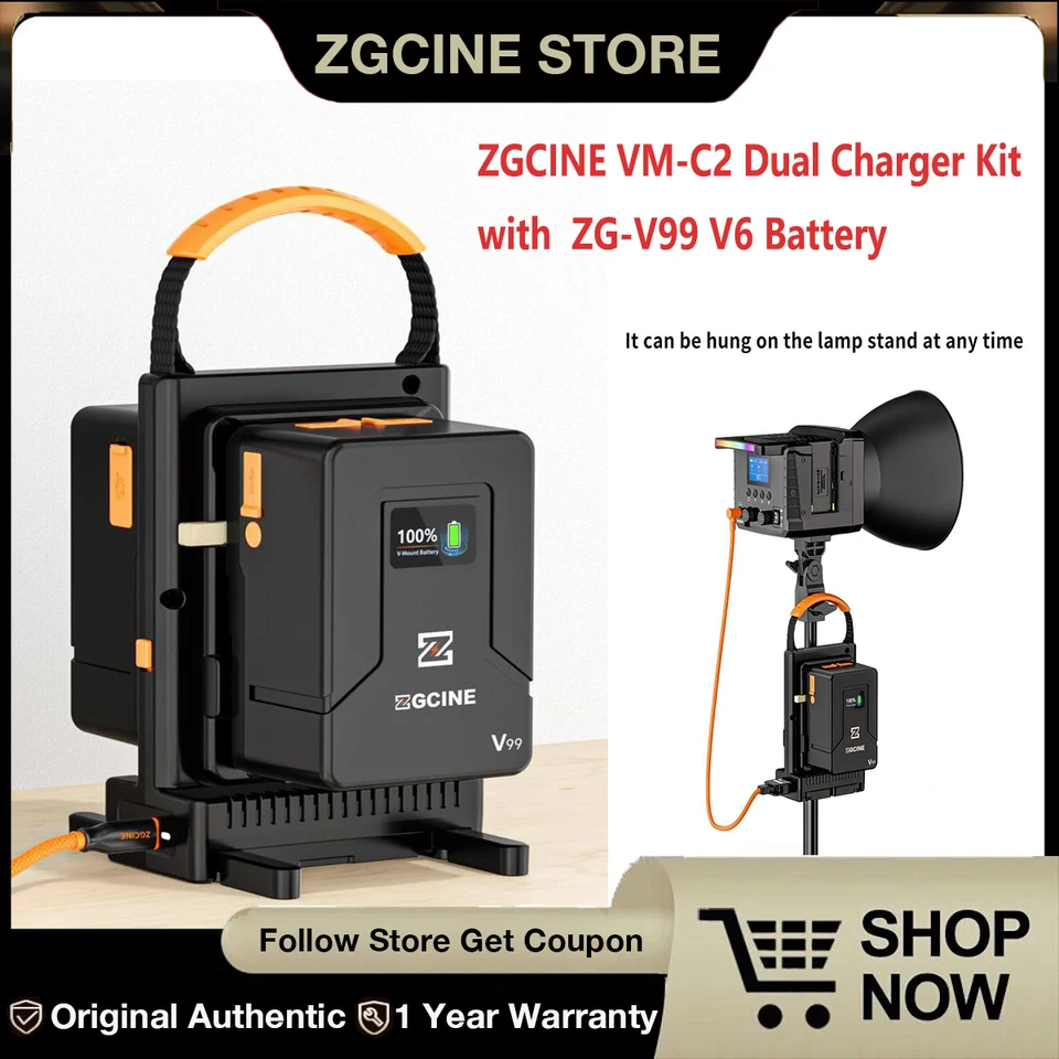 ZGCINE VM-C2 Dual Charger Kit pre nabíjačku batérií V-Mount s USB-C PD100W, ZGCINE ZG-V99 V-Mount Battery, 14,8 V 99WH