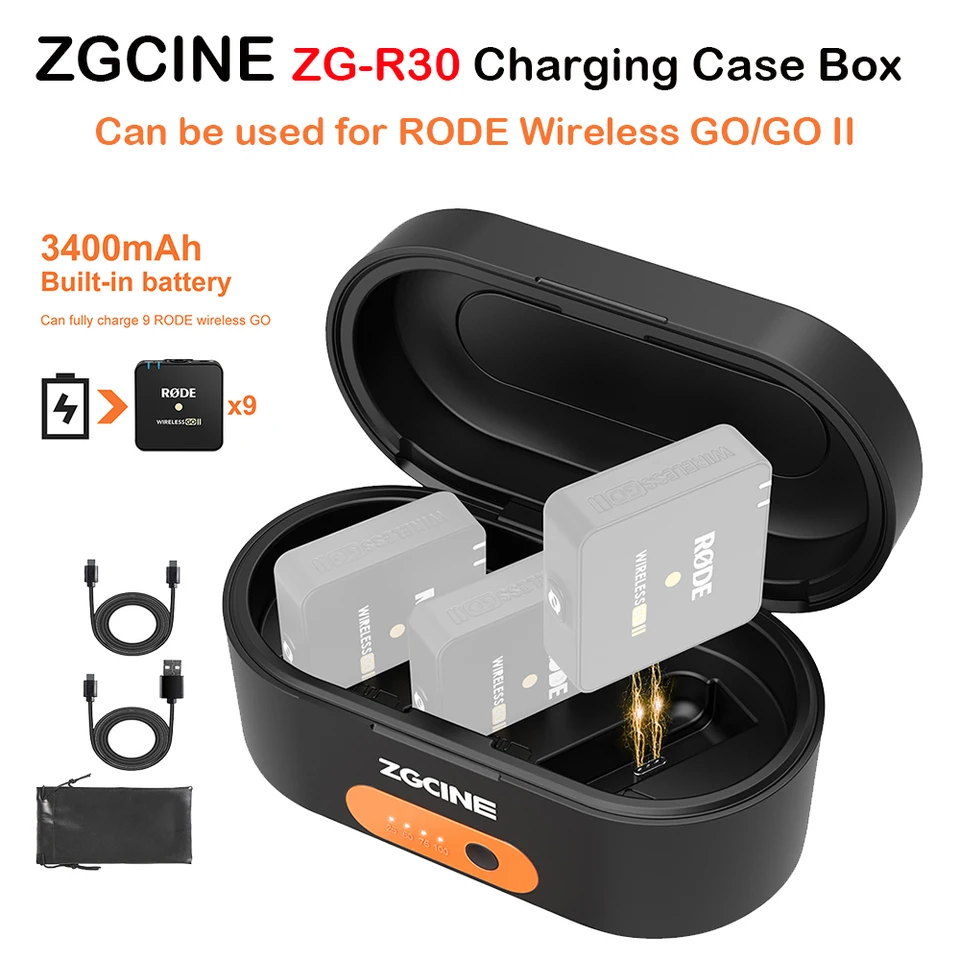 ZGCINE ZG-R30 nabíjacie puzdro s 3 000 mAh vstavanou batériou prenosná rýchla nabíjacia elektrická banka pre Rode Wireless GO I II mikrofón