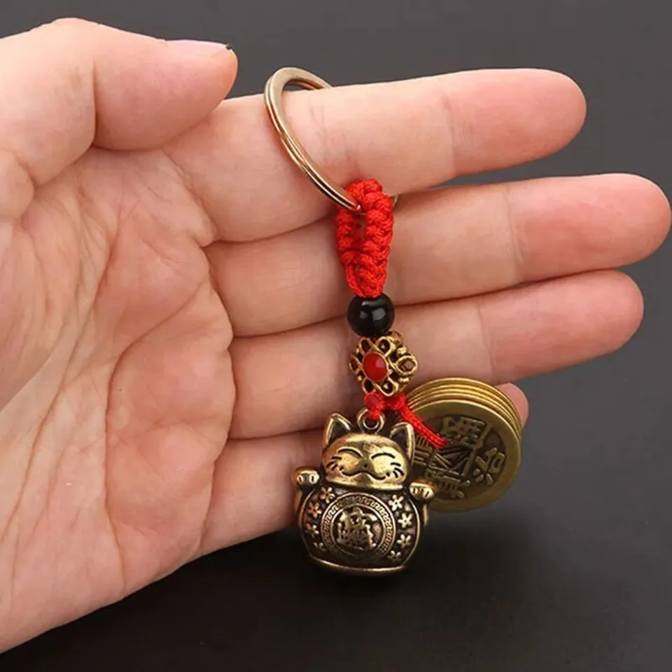 Zhaocai Cat Five Kings Key Chain Elegant Vintage Päť cisárov Peniaze Keychain Bag Smarte Darček