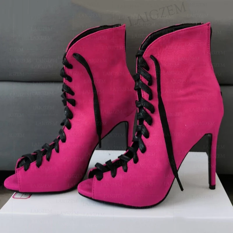 Zhima Ženy členkové topánky Peep Toe Spätná zips Up Up Up Up Up Faux Suede Thin Stiletto High podpätky topánky Dámske topánky Žena veľká veľkosť 41 44 47 52