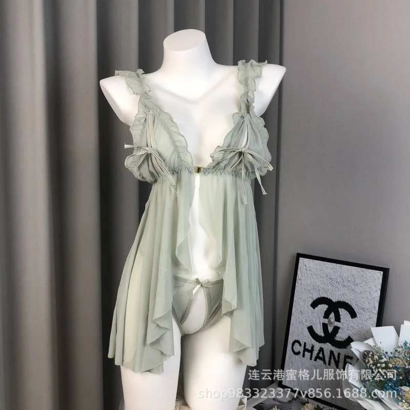 Zhixin Sexy spodná bielizeň Sexy kardigan svádzanie zvádzania pyžamy backless edič nočné nočné dresy uniforma oblek8052