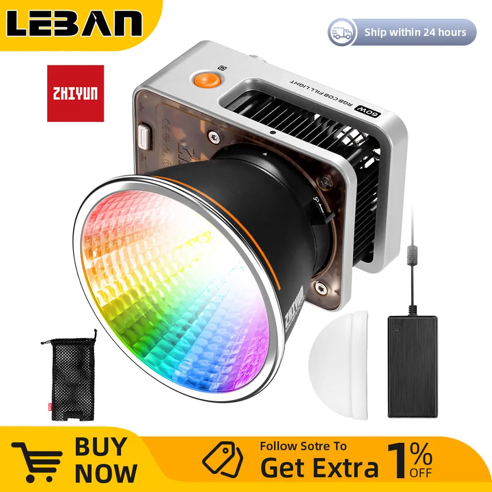 Zhiyun Molus X60 X60RGB RGB 60W Cob Video LED LED vreckové svetlá Prenosné vonkajšie náplňové svetlo osvetlenie