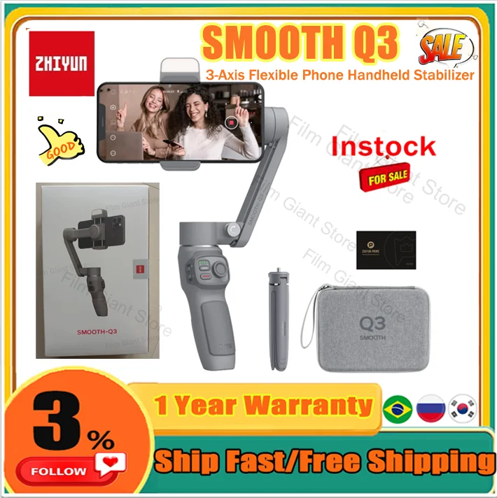 Zhiyun Smooth Q3 Smartphones Gimbal 3-os flexibilný telefónny vreckový stabilizátor s výplňou pre iPhone Xiaomi Samsung
