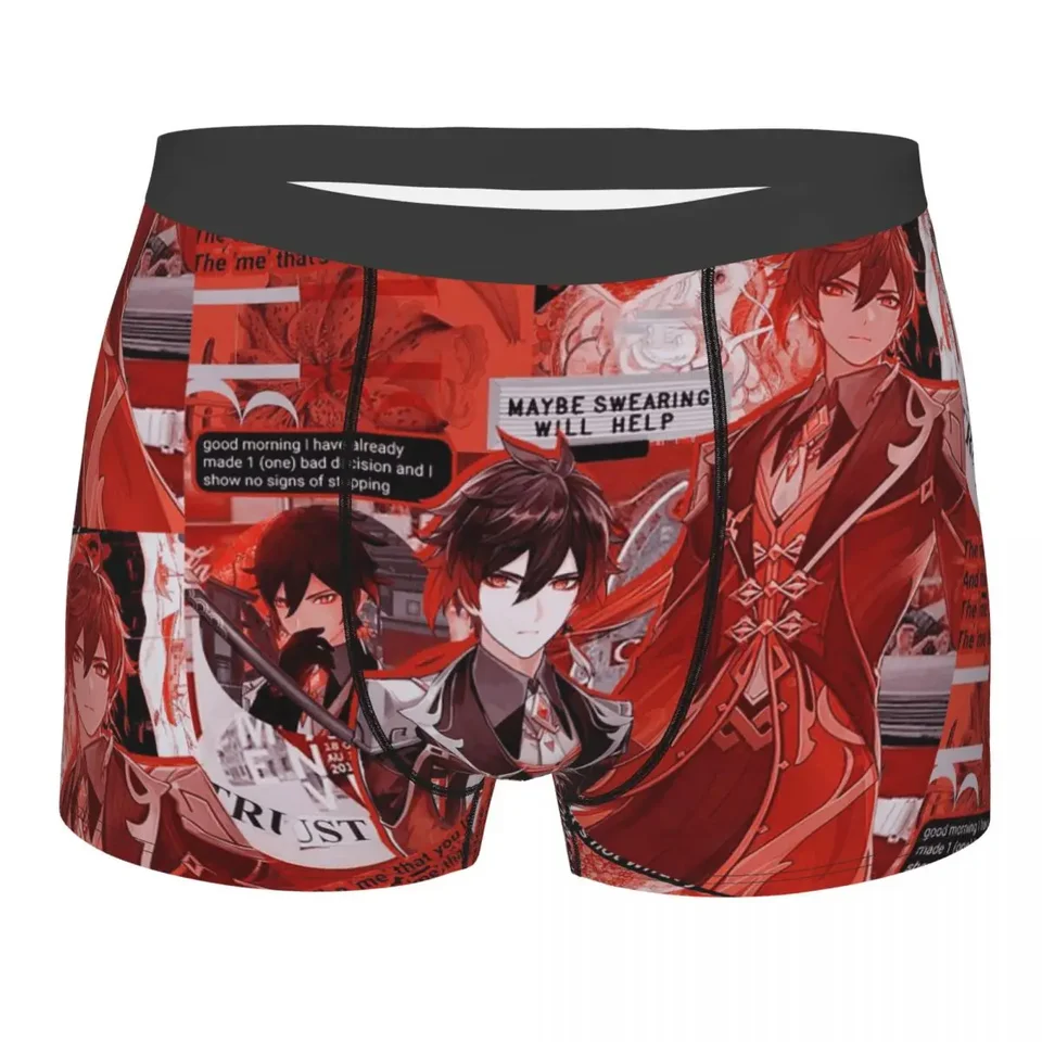 Zhongli Genshin Impact Underwear Muž Sexy tlačené Prispôsobené Anime Game Boxer Shorts nohavičky nohavičky Soft