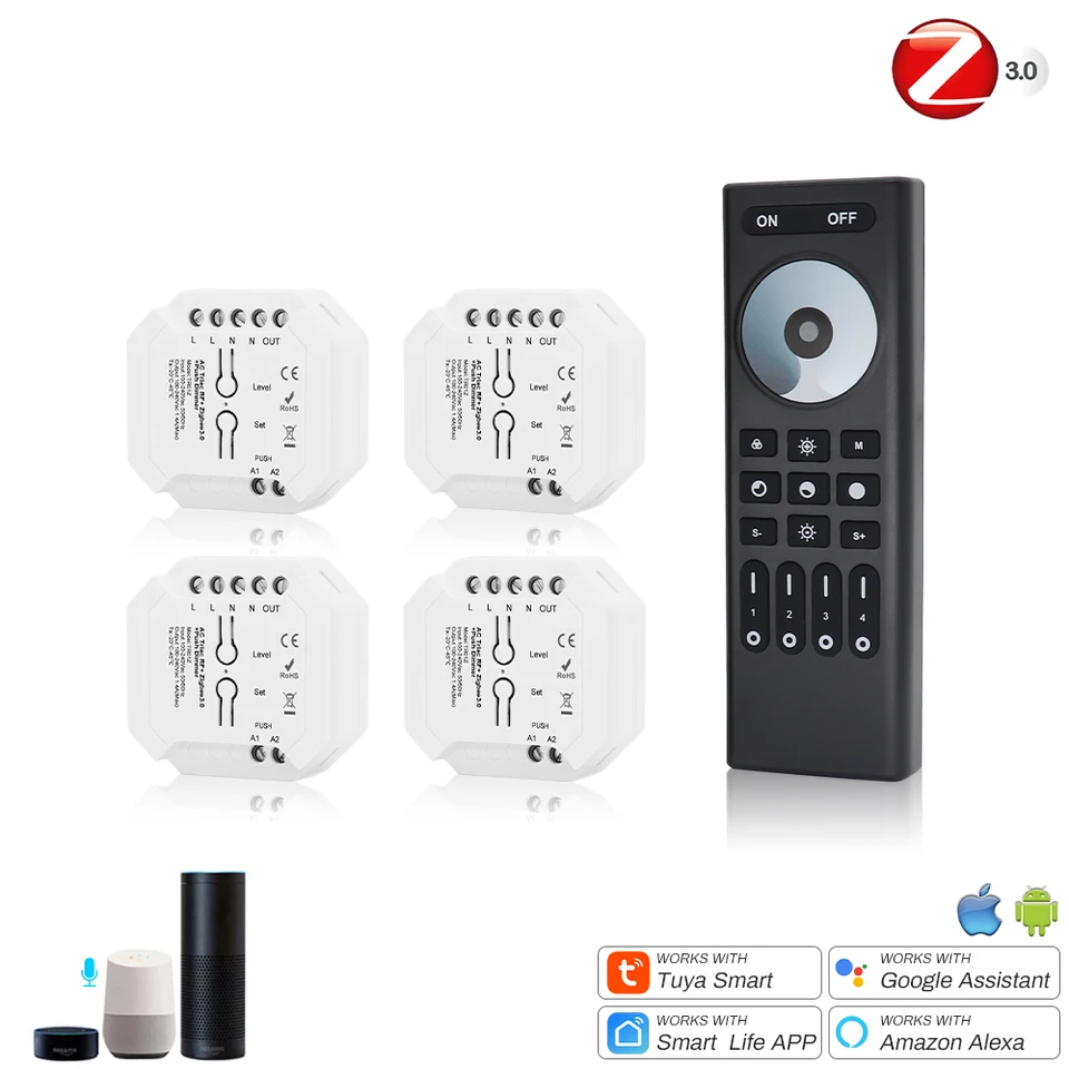 Zigbee triac ovládač SWTICH pre AC 220V 110V LED lampa 2.4g RF vzdialený aplikácia TUYA SMART LIFE APP PWM Dimmer Alexa Google HOME HU-E
