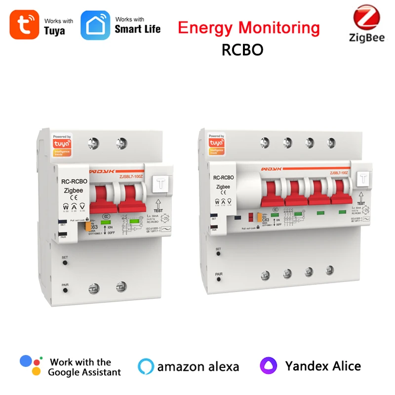 Zigbee Tuya Smart 2p 4p Dva štvorfázový istič v železnici DIN, ochrana proti úniku energie, KWH Wattmeter, Control Alexa, 220V