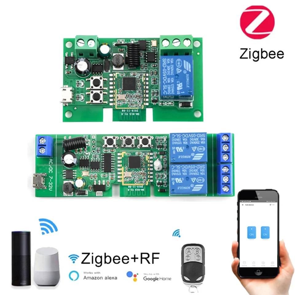 ZIGBEE TUYA SMART RELEPLE SWIND MODUL 1 Channel AC/DC 7-32V USB 5V RF/APP Wireless DISTORE CONTROWN SMART HOME Práca s Alexou