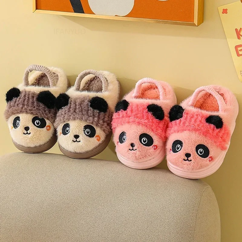 Zima roztomilá panda pre deti bavlnené papuče zahusťujú mäkké teplé chlapci batoľa Indoor non smyk domáce topánky dievčatko detské plyšové papuče
