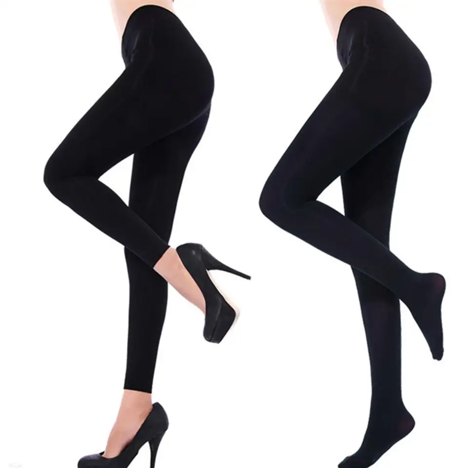 Zima zahustená natiahnutá nohavičky/deviaty nohavice chudé teplé legíny Sexy dámske toptery Horné stehno vysoké pančuchy čierne