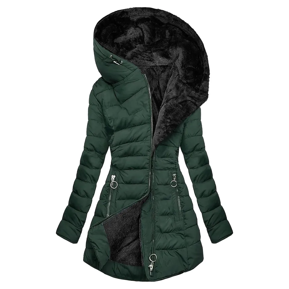 Zima zahustená teplá fleece parkas bunda fahsion plyš Polded Cvald Down Coat Solid Farb