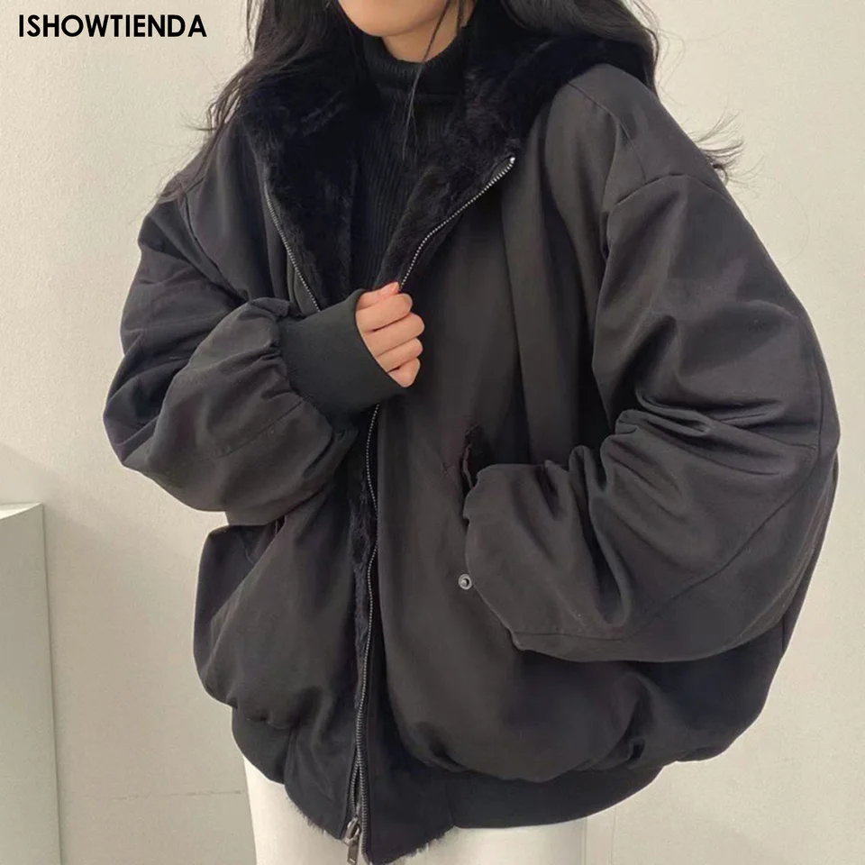 Zima zahusťuje teplé bundy Ženy nadmerne obojstranné kabáty Dámy Kórejské módne voľné voľné zipsové kabáty Parkas Coats