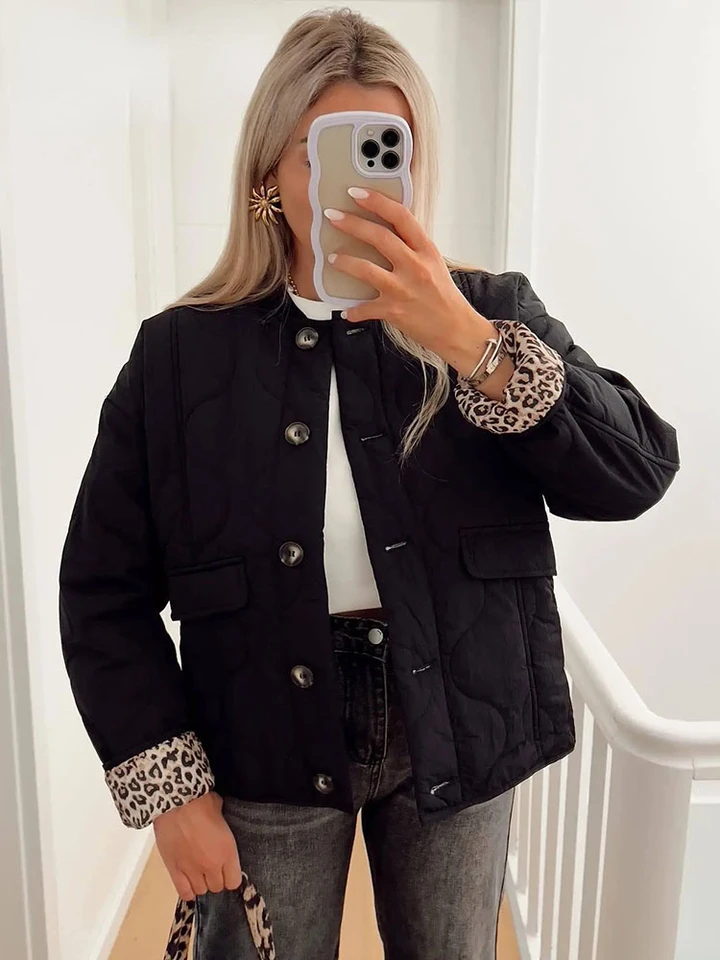 Zimná bunda Ženy 2024 Prešívaná bavlnená leopardová tlač Parka Coat for Women Streetwear Príležitostné dlhé rukávy Nové vrchné odevy