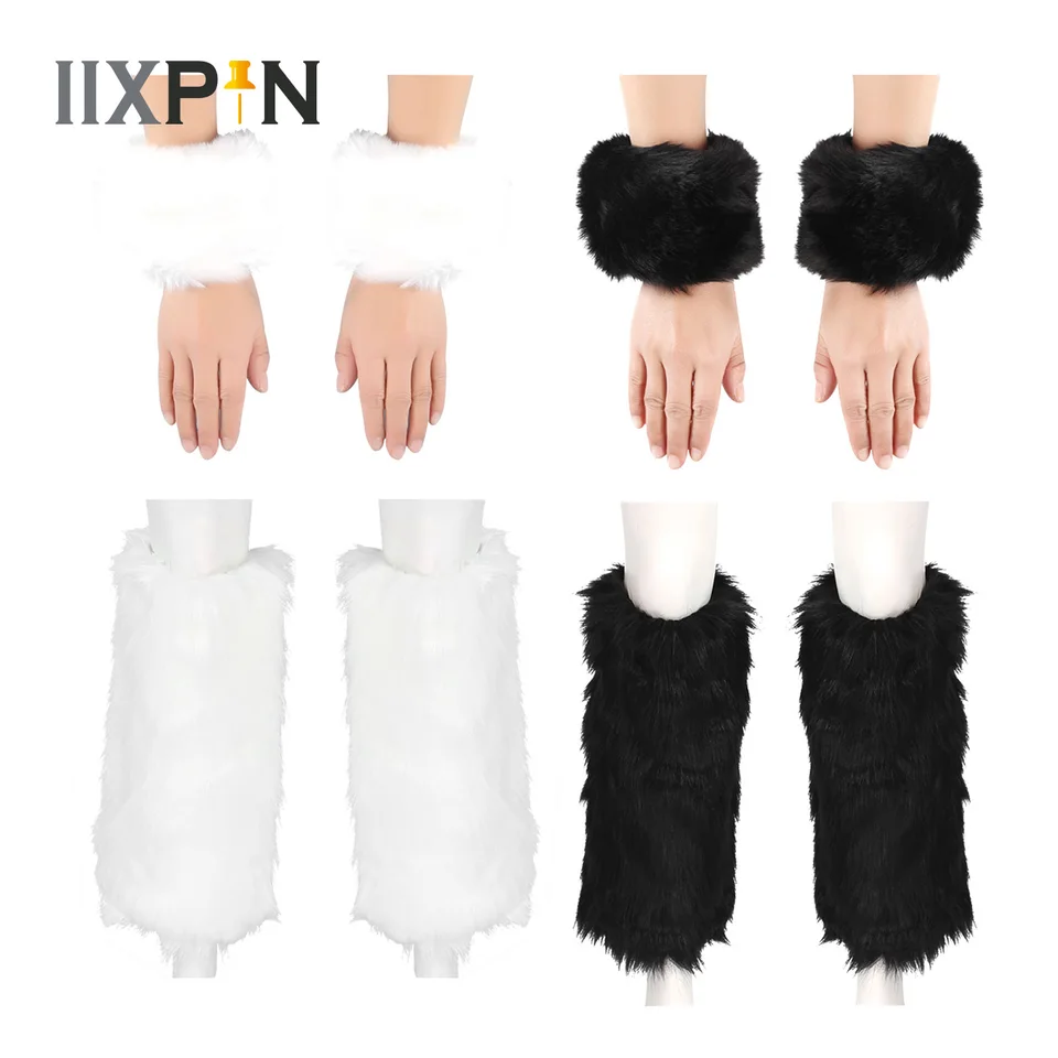 Zimná chlpatá topánka pokrýva faux kožušinové ohrievače s manžetami dámske dievčatá biele čierne y2k harajuku gotické lolita cosplay cosplay pančuchy