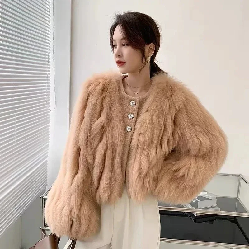 Zimná elegantná faux kožušinová plodina Crop Coats Y2K Kórejský elegant o krk teplá kožušina bunda Žena módne nadýchané faux líšky kožušiny