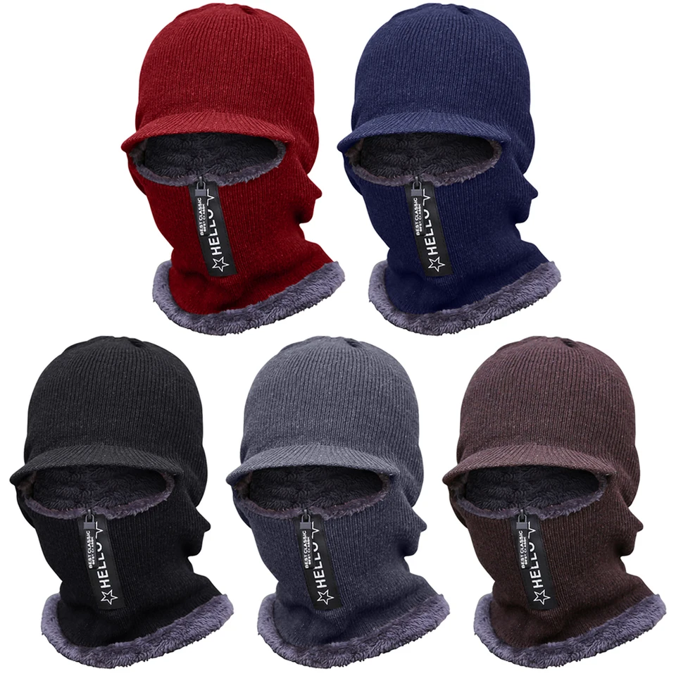 Zimná hrubá čiapka čiapky s čiapkou s okrajom unisex zimné teplé klobúky Balaclava Beanie Hat Warm Lube Cap pre chladné počasie