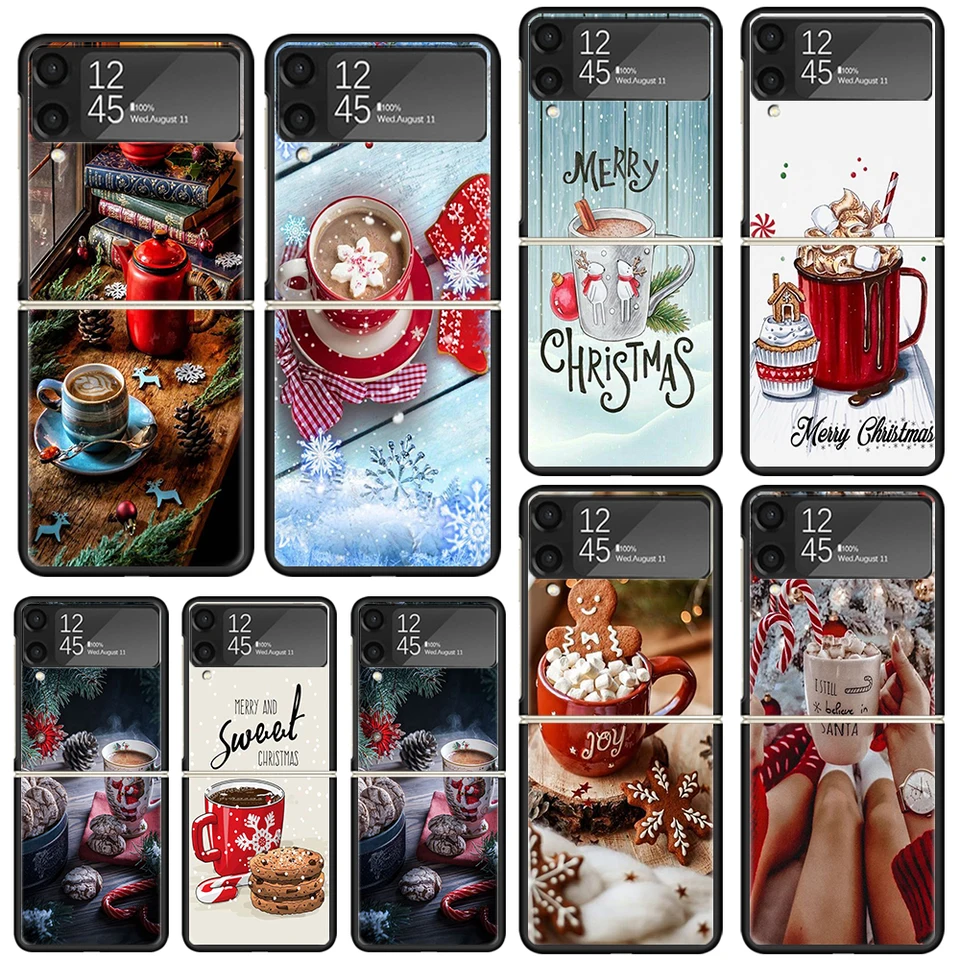 Zimná káva vianočná telefónna puzdro pre Samsung Galaxy Z Flip Zflip 6 Flip6 5 Flip5 4 Flip4 3 Flip3 5G Art Fundas Black Cover