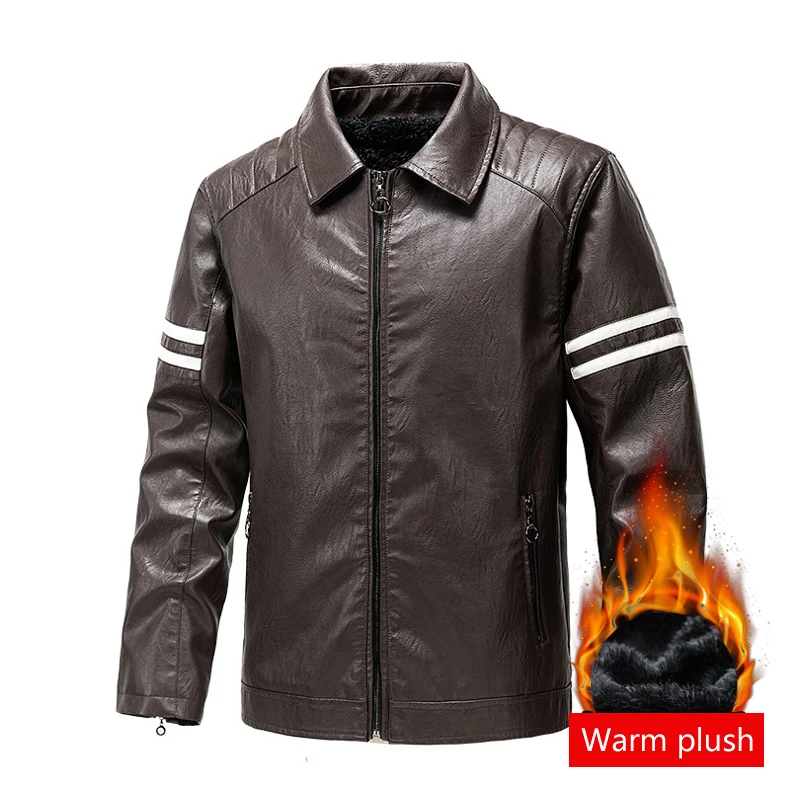 Zimná móda teplá zimná pánska kožená bunda fleece motocyklový kabát Cast Faux Leather Locomotive Bunda Men