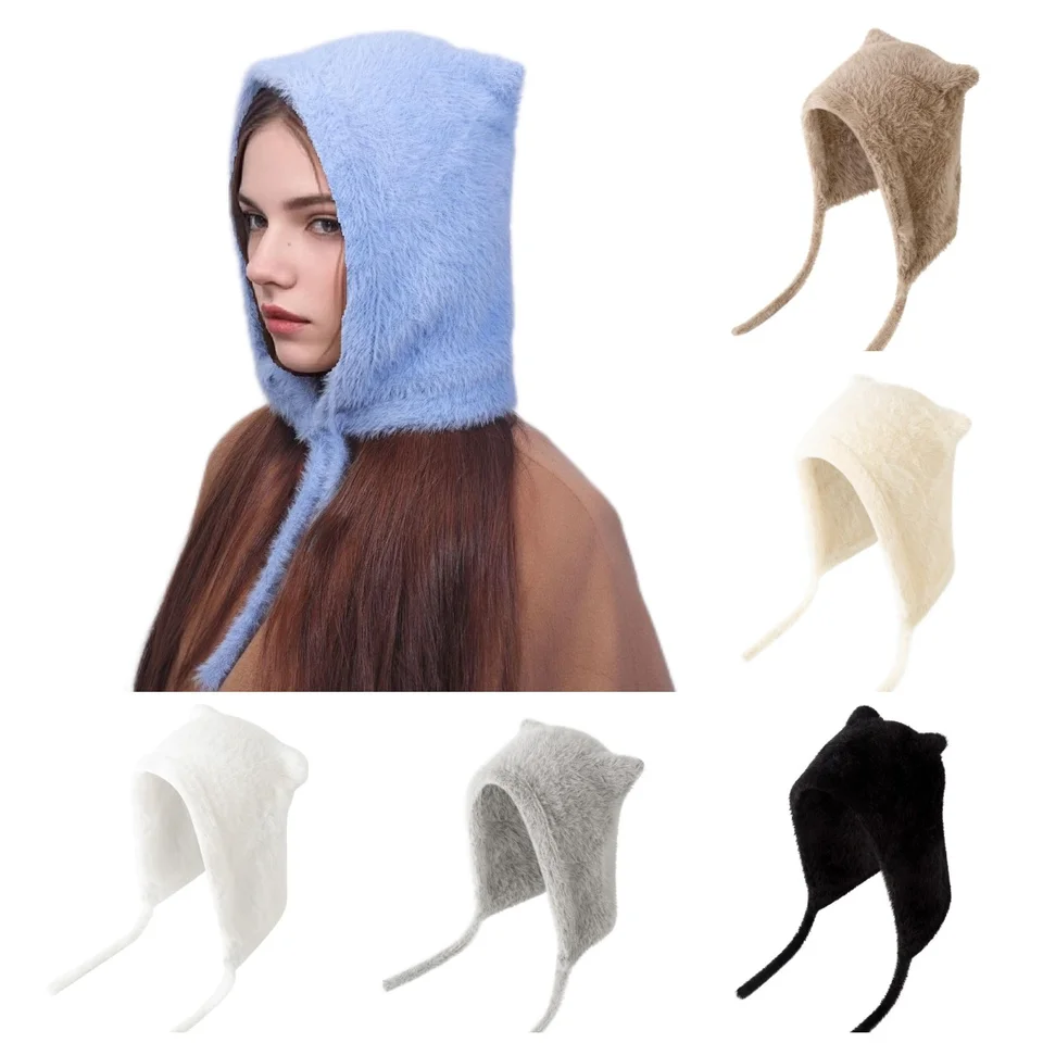 Zimná norma zamatové kožušinové čiapky pre ženy muži Men roztomilý medveď uší pletený klobúk ZRIMOVANÉ PLAS PULLOVER HAWY BALOWY BALACLAVA