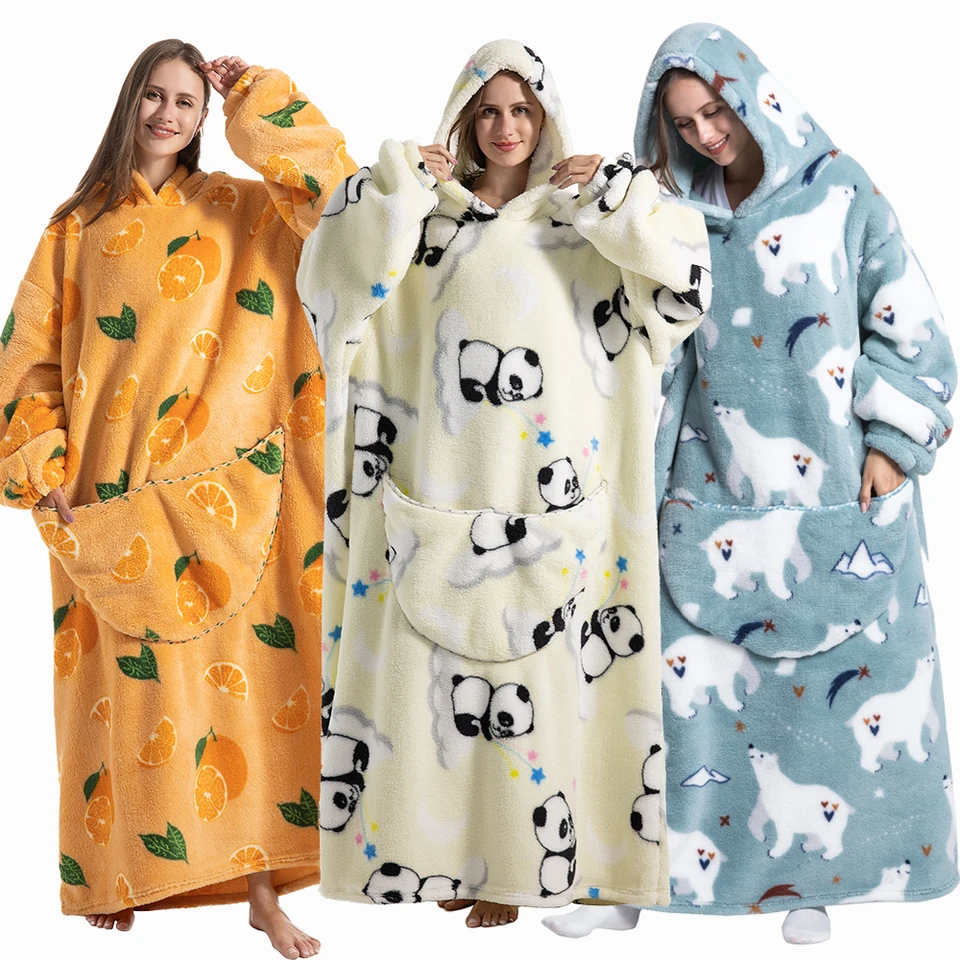 Zimná nová dámska mikina flanel unisex plyšový plyšový flanel pyžamy nadmerné voľné mikiny Mukle Men Super teplé prikrývky s rukávmi