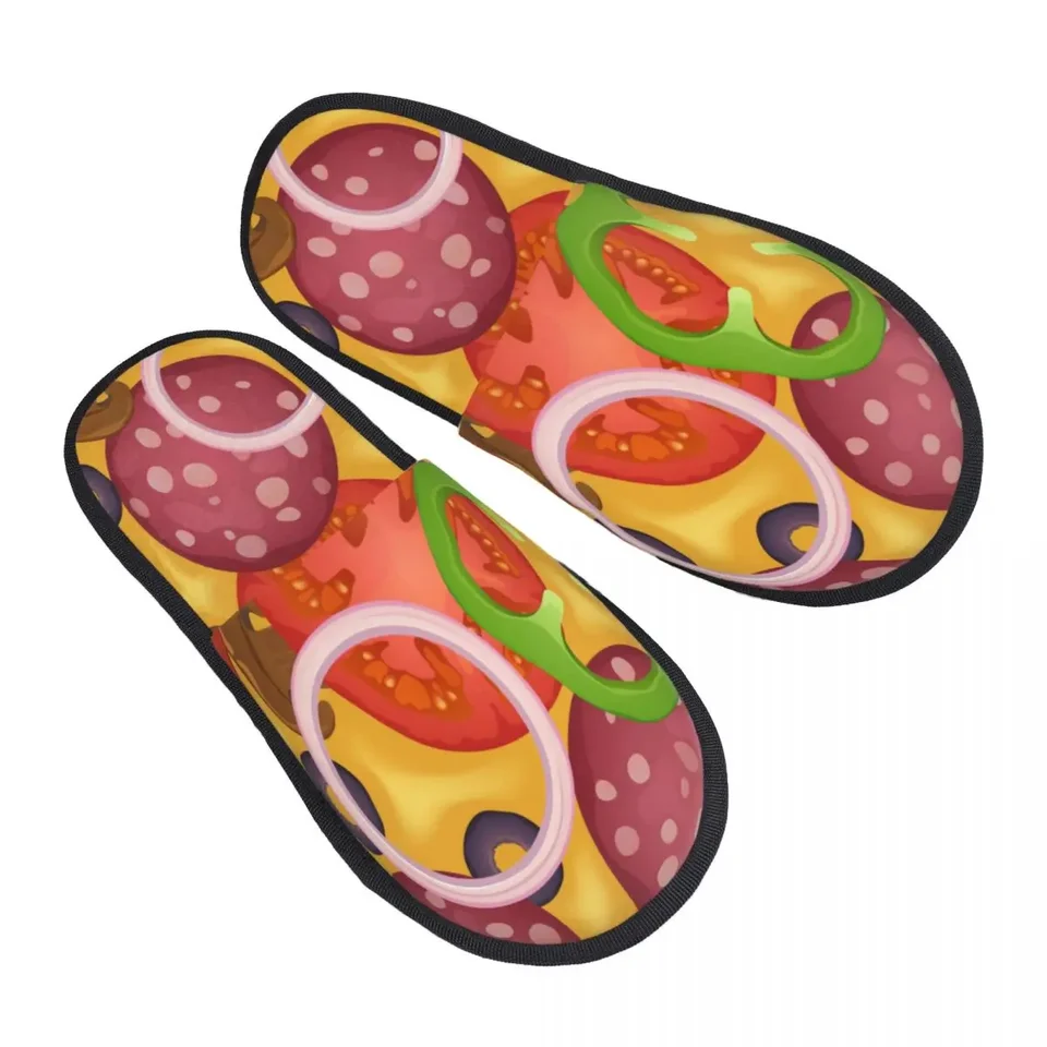 Zimná papuče žena Muž Fluffy Warm Plippers Pizza Salami Tomato Krevety House Shoppers topánky