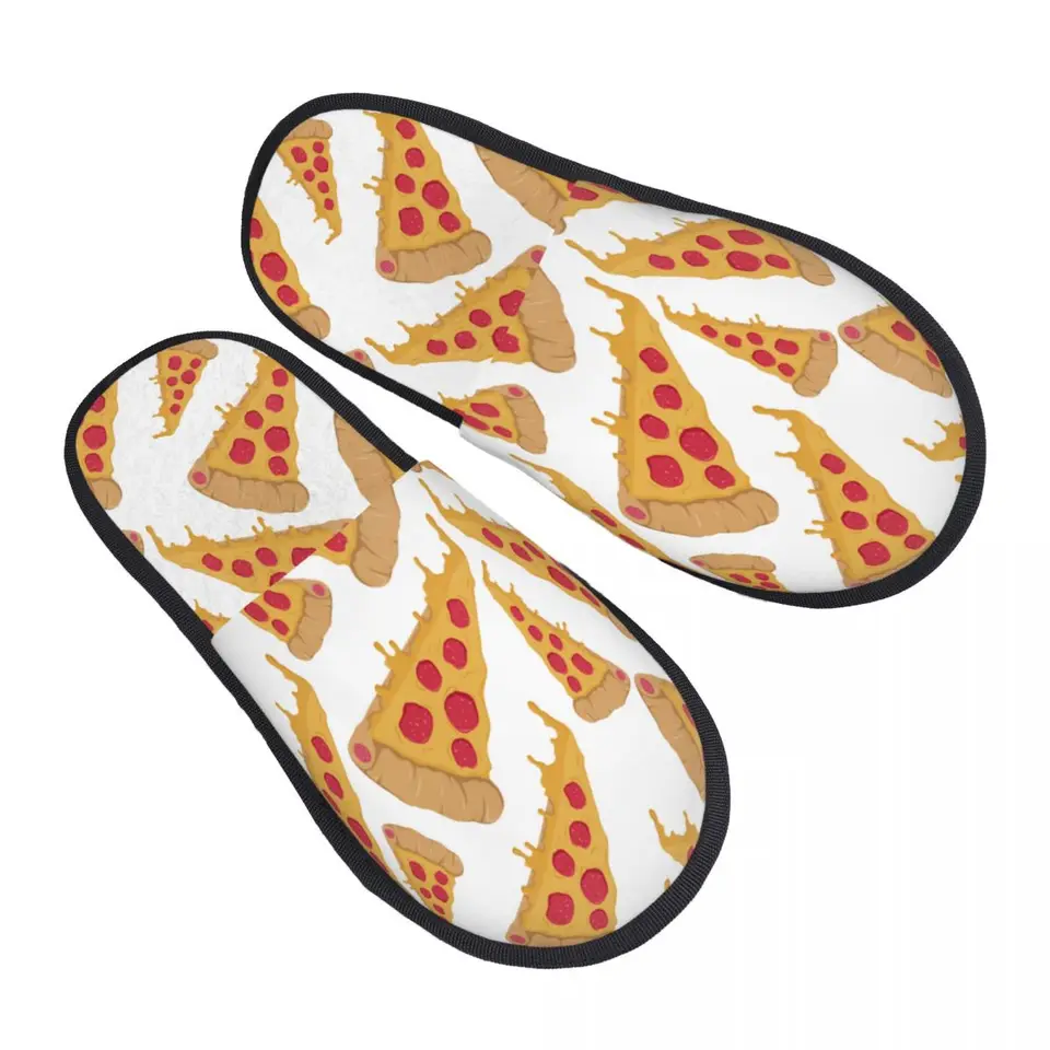 Zimná papuče žena Muž módne nadýchané teplé papuče plátky pizza dom