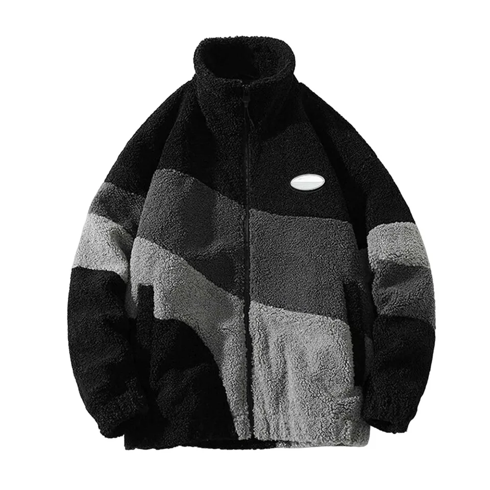 Zimná patchwork Polar Fleece Men Jackets s dlhým rukávom stojan na zips golier teplý thiceknový nadmerne nadmerne nadmerne prelieta