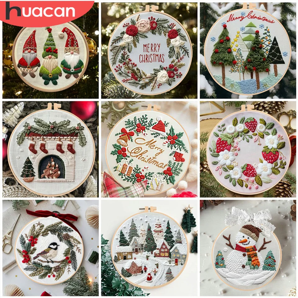 Zimná súprava vianočných vyšívaných krajín s obručou DIY Cross Stitch Snowman Šijatá súprava pre začiatočníkov dospelých