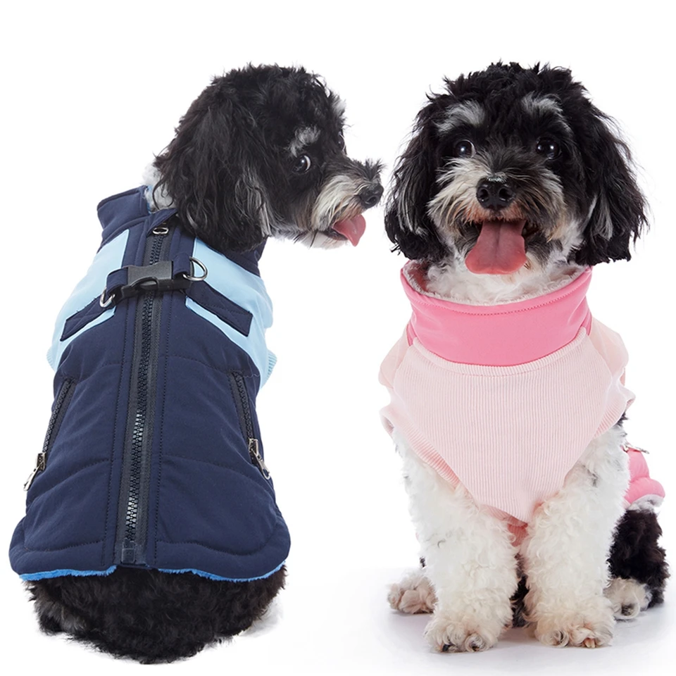 Zimná vodotesná bunda pre psie psie s postrojom Warm Dog Clothes pre malé stredné psie kabát chihuahua francúzsky buldog outfits s-xxl
