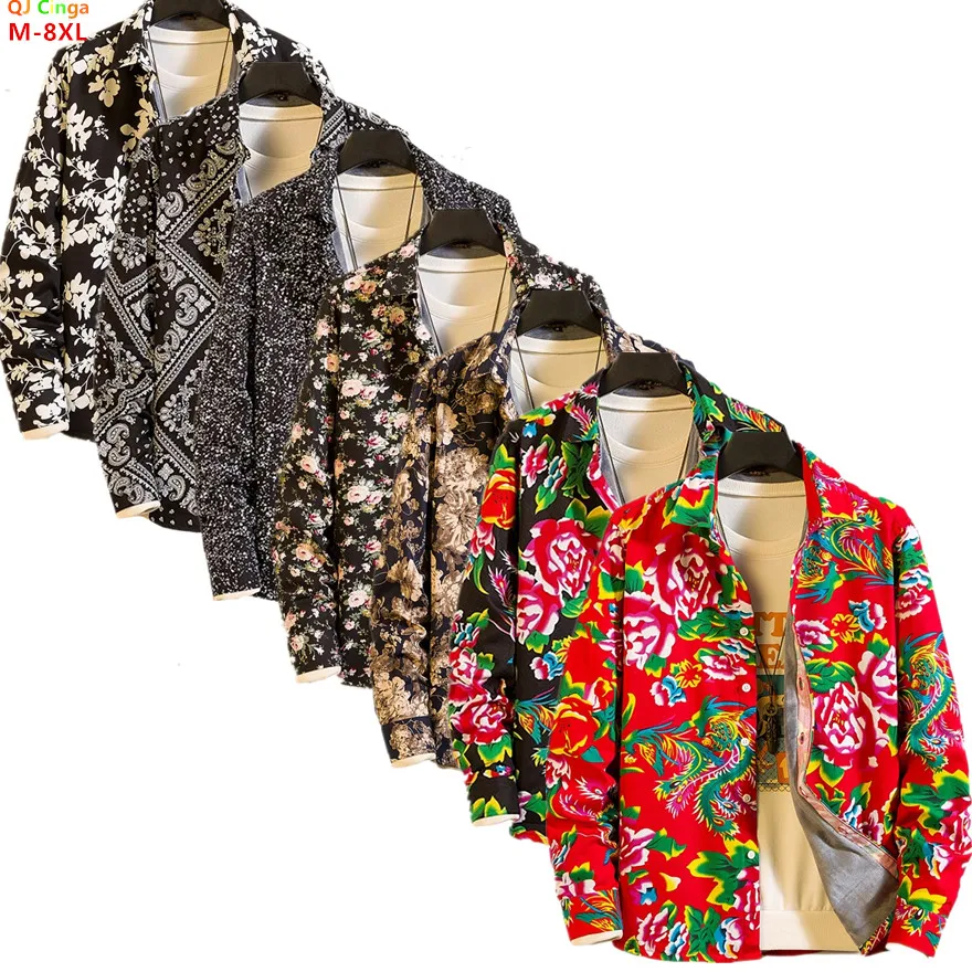 Zimná červená pánska košeľa s dlhým rukávom, módne tlačené štvorcové obojky, neformálne bavlnené košele, single Breast Casual Warm Camisas