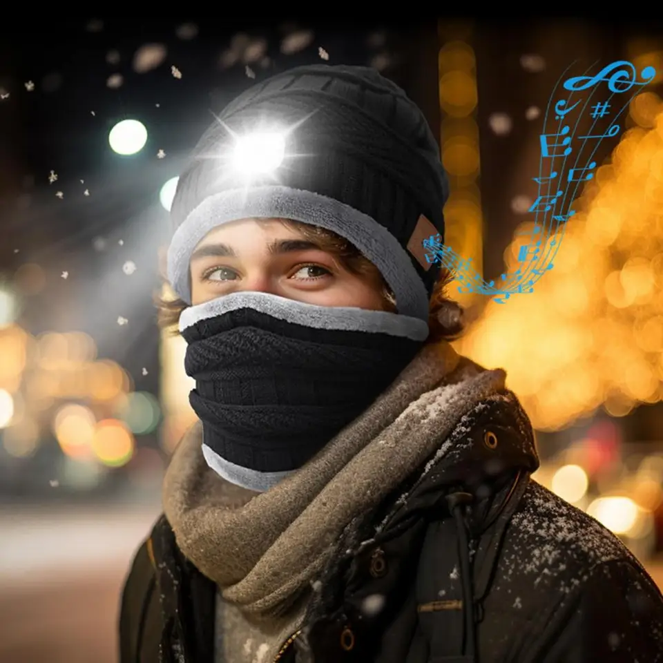 Zimná čiapka Winter Warm LED LED klobúk klobúk krk Ohrievanie pleteného nepremokavého nabíjateľného vysokého jasu pre kemping