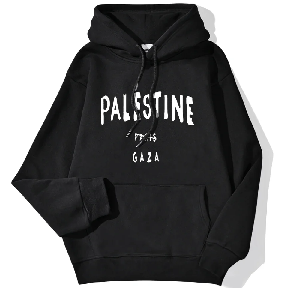 Zimná žena mikiny Palestína Gaza Letter Printed Pulloves priedušné voľné teplé vreckové mikiny ležérne dámske dámske odevy