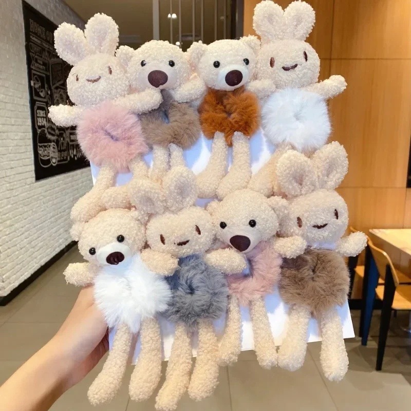 Zimné cytail kravaty pevné farby scrunchie pre ženy girl plusový roztomilý králičie elastické gumové pásy hlavy pokrývky chouchou chouchou chouchou femme