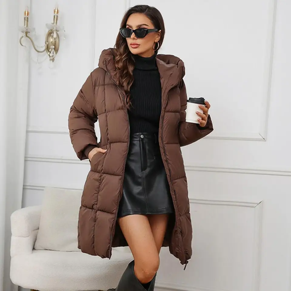 Zimné dámske parky kapucňa Zhustá čalúnená kabát zips Uzatvorená stredná dĺžka veterná voda Cooka Cotton Coat Sámne oblečenie
