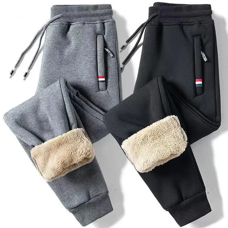Zimné jahňacie teplé príležitostné nohavice Pánske fitnes joggingové tepláky mužské pevné šnúrky dna fleece rovné nohavice m-5xl