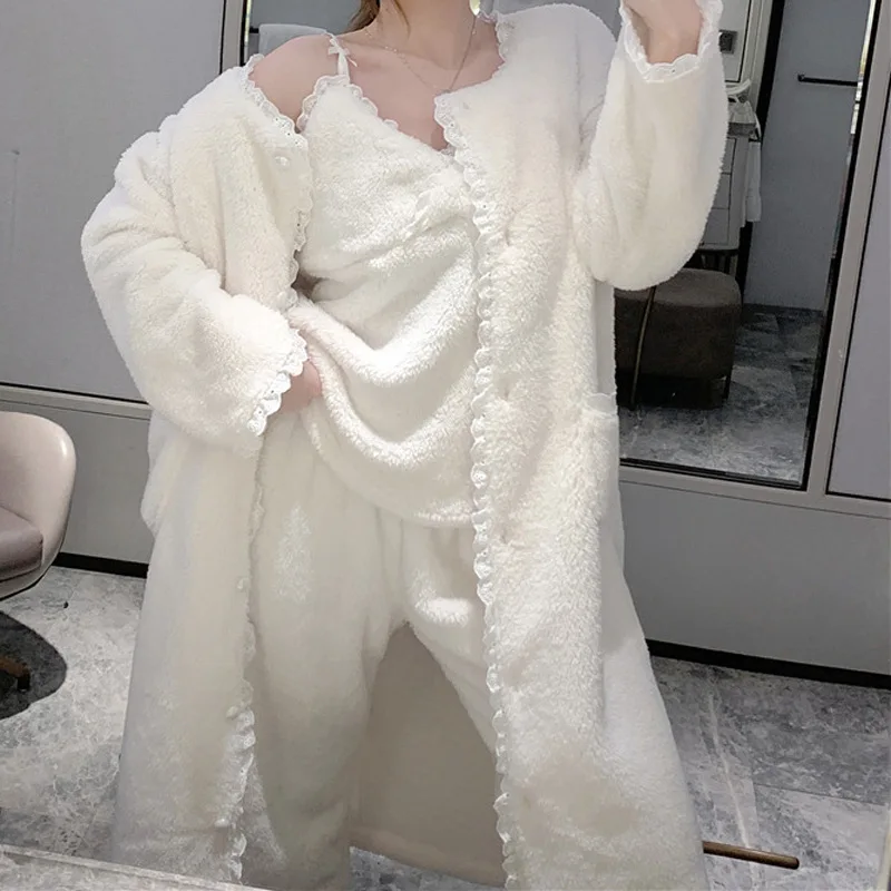 Zimné koralové fleece 3ks pyžamy set žien spánok